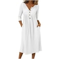 thumbnail image 2 of Nfurl Womens Sleep Gowns with Pockets Flowy Solid Color Button V Neck Nightgowns Comfy 3/4 Sleeve Long Nightgown for Women Sleepshirt White,L, 2 of 6