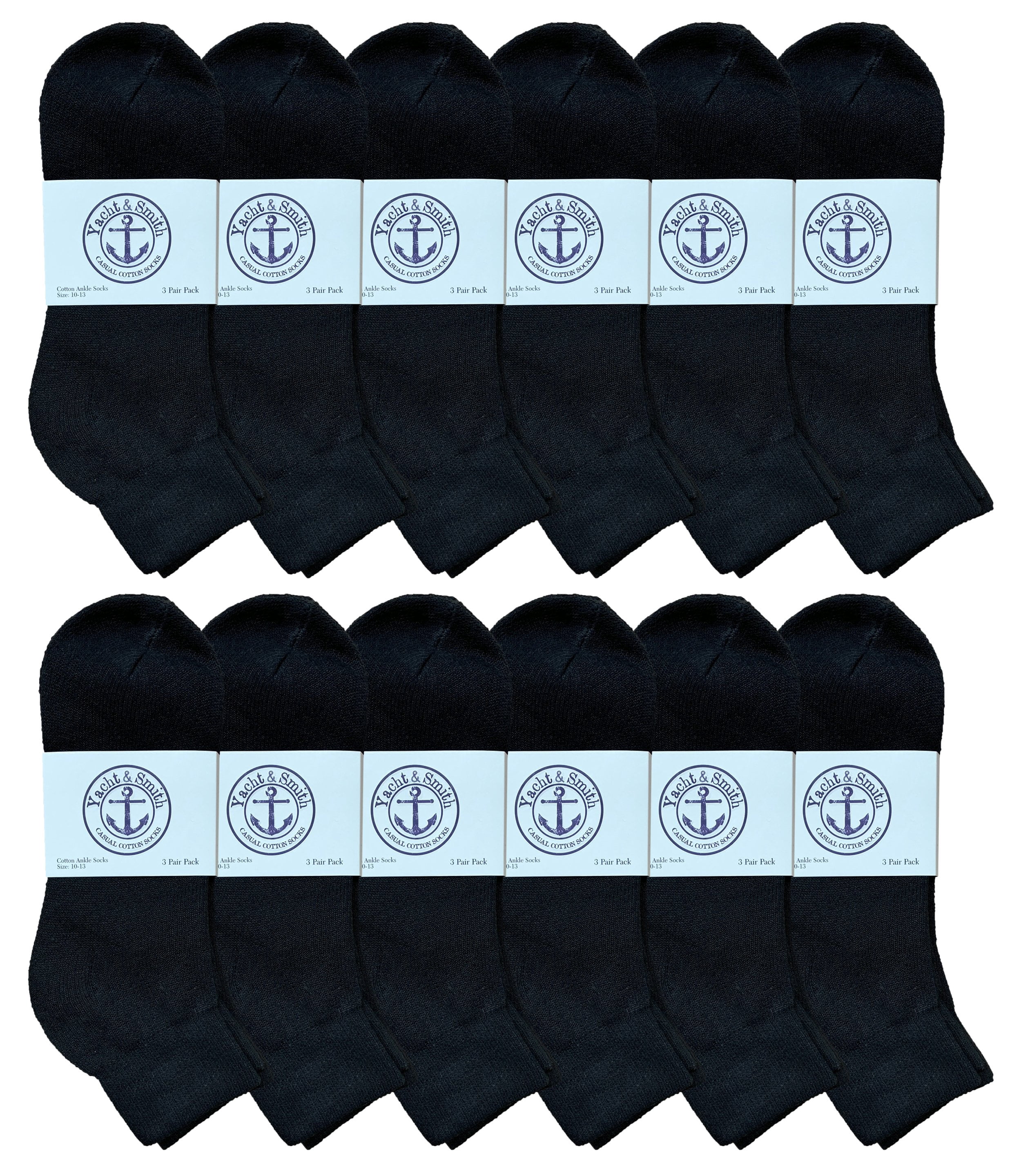 Yacht & Smith Men Wholesale Cotton Sport Athletic Mid Ankle Socks Bulk Case Pack Size 10-13, (Black) (12)