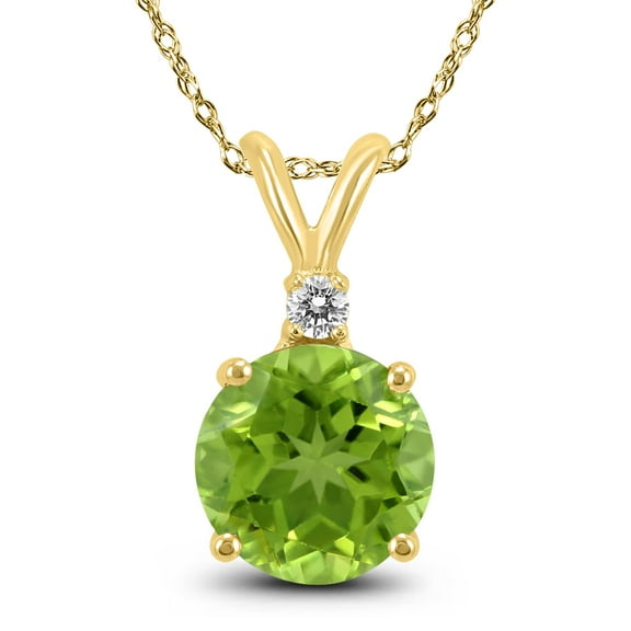 SZUL Women's 14K Yellow Gold 6MM Round Peridot and Diamond Pendant