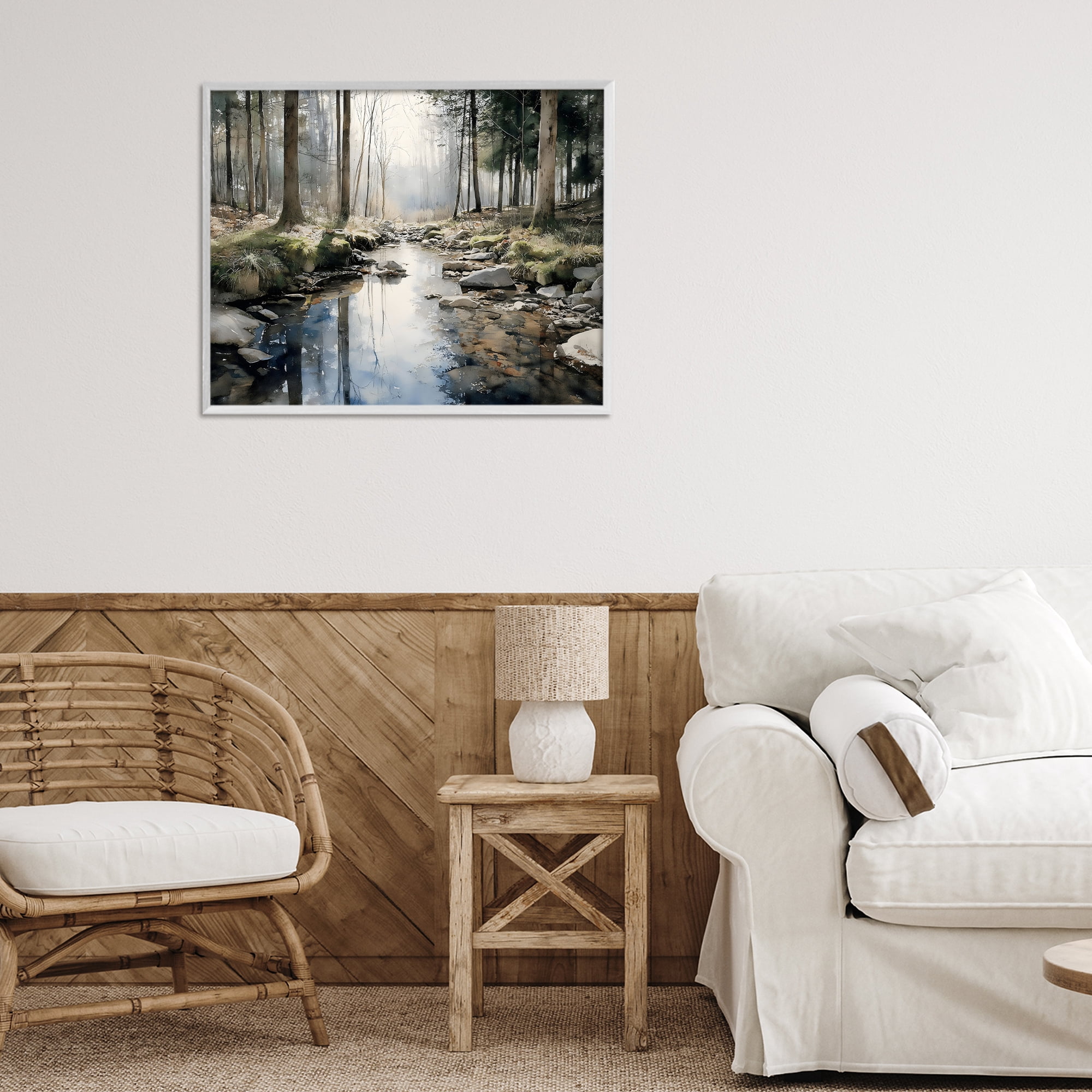 Stupell Industries Rock Creek in Morning Mist White Framed Giclee Art, design by Franklyn Gregory