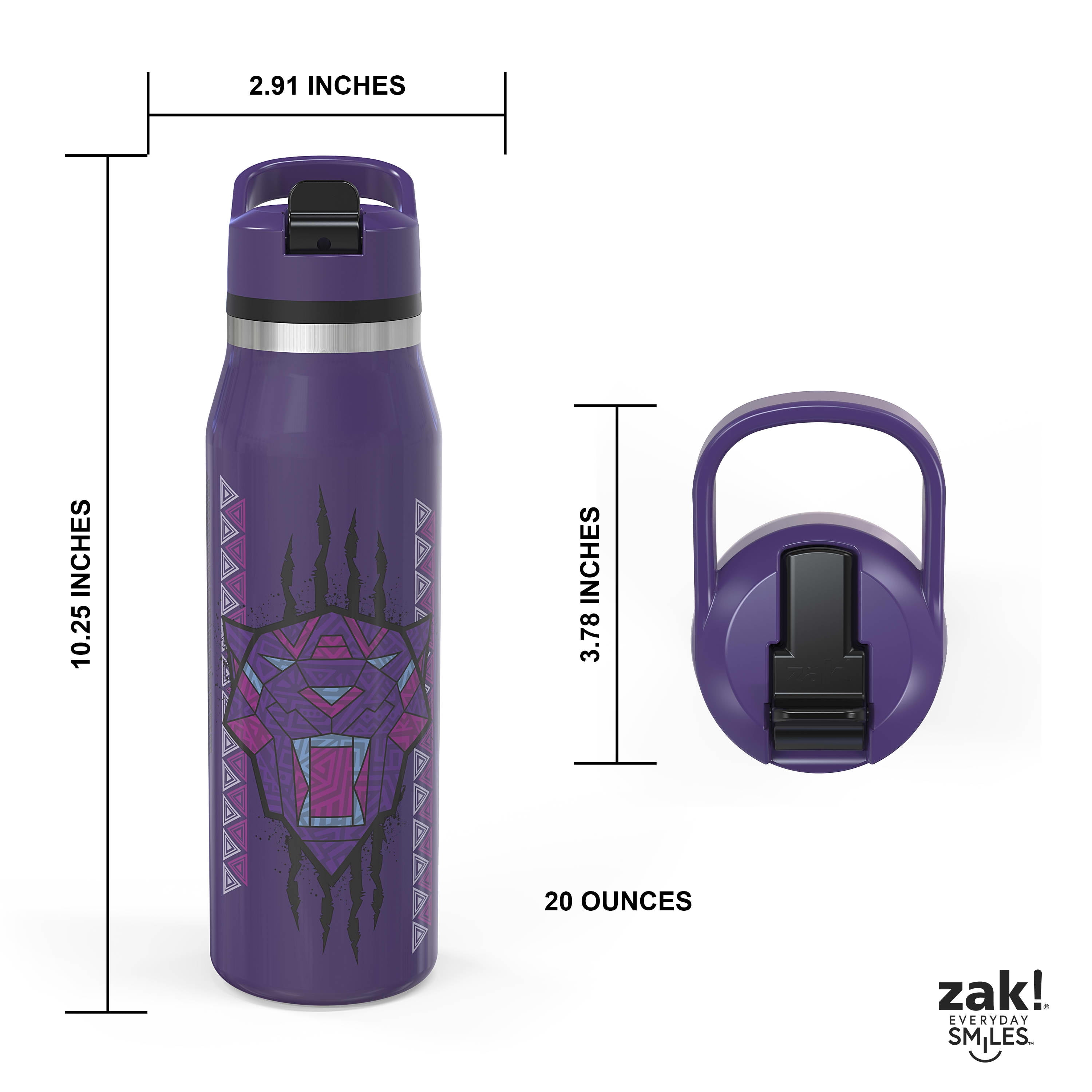 Marvel Classic Black Panther Kanji 17 oz Stainless Steel Water Bottle, 17  Ounce, Multicolored