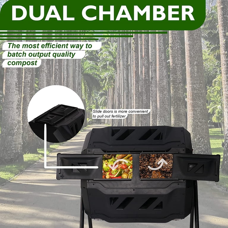 Rotating Compost Tumbler 42 Gallon Dual Chamber Compost Tumbler ...