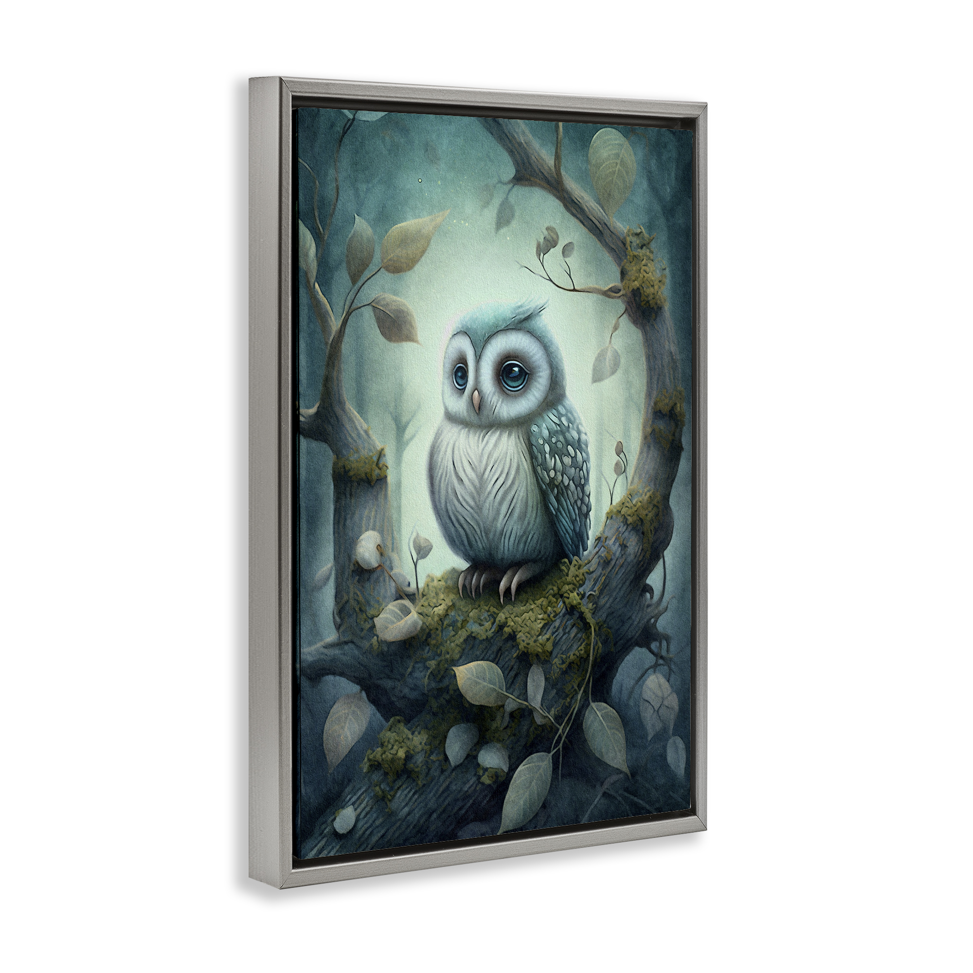 Stupell Industries Calm Mystic Owl Landscape Painting Gray Floater Framed Art Print Wall Art, 21 x 31