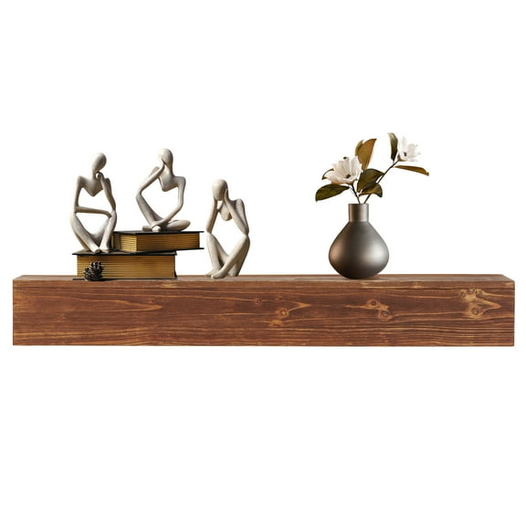 48 in. W x 9 in. D Rustic Brown Floating Shelf, Reclaimed Wood Decorative Wall Shelf Fireplace Mantel Shelf Wall Mounted