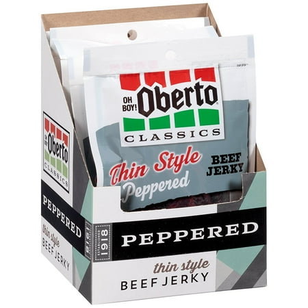 Oh Boy! Oberto Thin Style Peppered Beef Jerky, 1.2-Ounce Bags (Pack of 8)