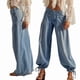 thumbnail image 2 of Pantalones Vaqueros Casuales de Mujer, Holgados, de Tiro Medio y Pierna , con Pliegues Lavados Azul L, 2 of 8