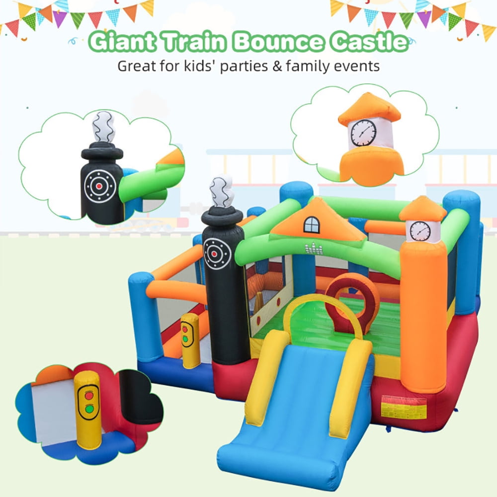 Aimee Lii Train Themed Kids Bouncer with Slide and Basketball Hoop with 950W Air Blower, Playhouse for Kids Outdoor Aimee Lii Train Themed Kids Bouncer with Slide and Basketball Hoop with 950W Air Blower, Playhouse for Kids Outdoor