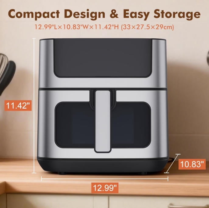 G-ocean 6.34 QT Air Fryer Oil-Free with Visible window, 8 Preset Cooking Modes, 90-Min Timer, 400°F Hemp, Dish Washer Safe, Roast, Bake, Gray