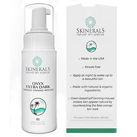 Skinerals Onyx Extra Dark Self Tanner Sunless Tanning Mousse Bronzer with Natural and Organic Ingredients for Safe Tan on Body and Face (8 Ounce)