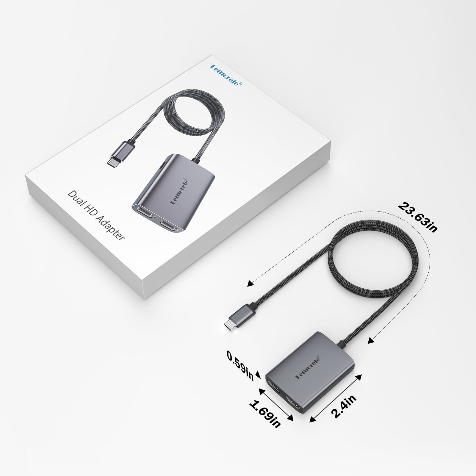 Lemorele 4k Dual HDMI Adapter with 60w Fast Charging, USB C to HDMI Converter, Mac/Windows Triple Display Adapter