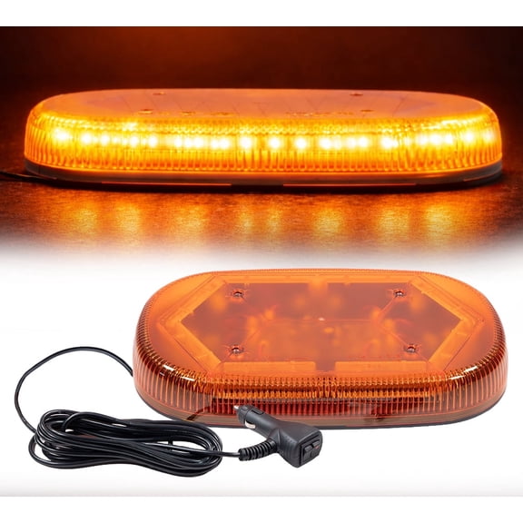 LED Mini Amber Roof Top Strobe Lights for Trucks - High Visibility Emergency Warning Safety Beacon Light Bar with Magnetic Mount for Class 1 Vehicles
