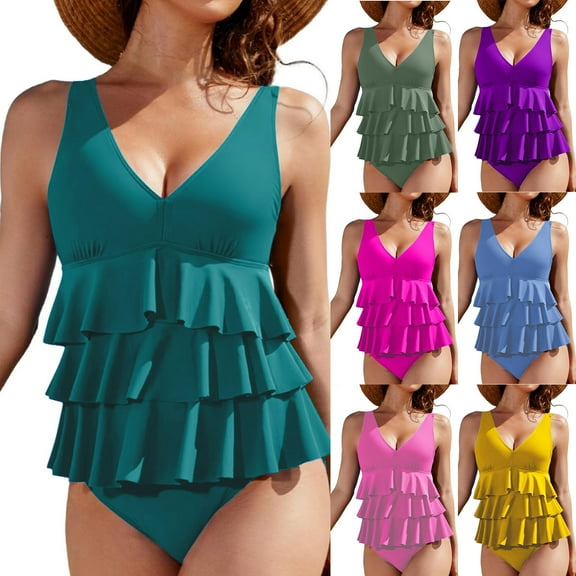 ZZwxWA Women Two Piece Halter Tankini Bathing Suits Belly Control Swimsuits Ruffle Tankini Set with High Waist Shorts Swimwear
