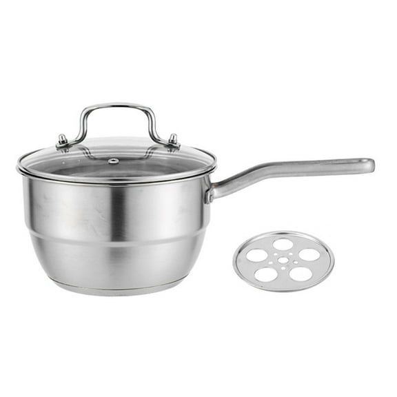 AOOOWER Space Saving Double Layer Stainless Steel Steamer Pot With Heat Resistant Handle and Glass Lid For Homes Kitchen Use