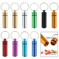 thumbnail image 1 of 10 Pcs Pill Holder Keychain, Aluminium Alloy Mini Pill Organizer, Waterproof Small Pill Box, Portable Pill Container, Metal Pill Case with Keyring for Outdoor Camping Travel, 1 of 7