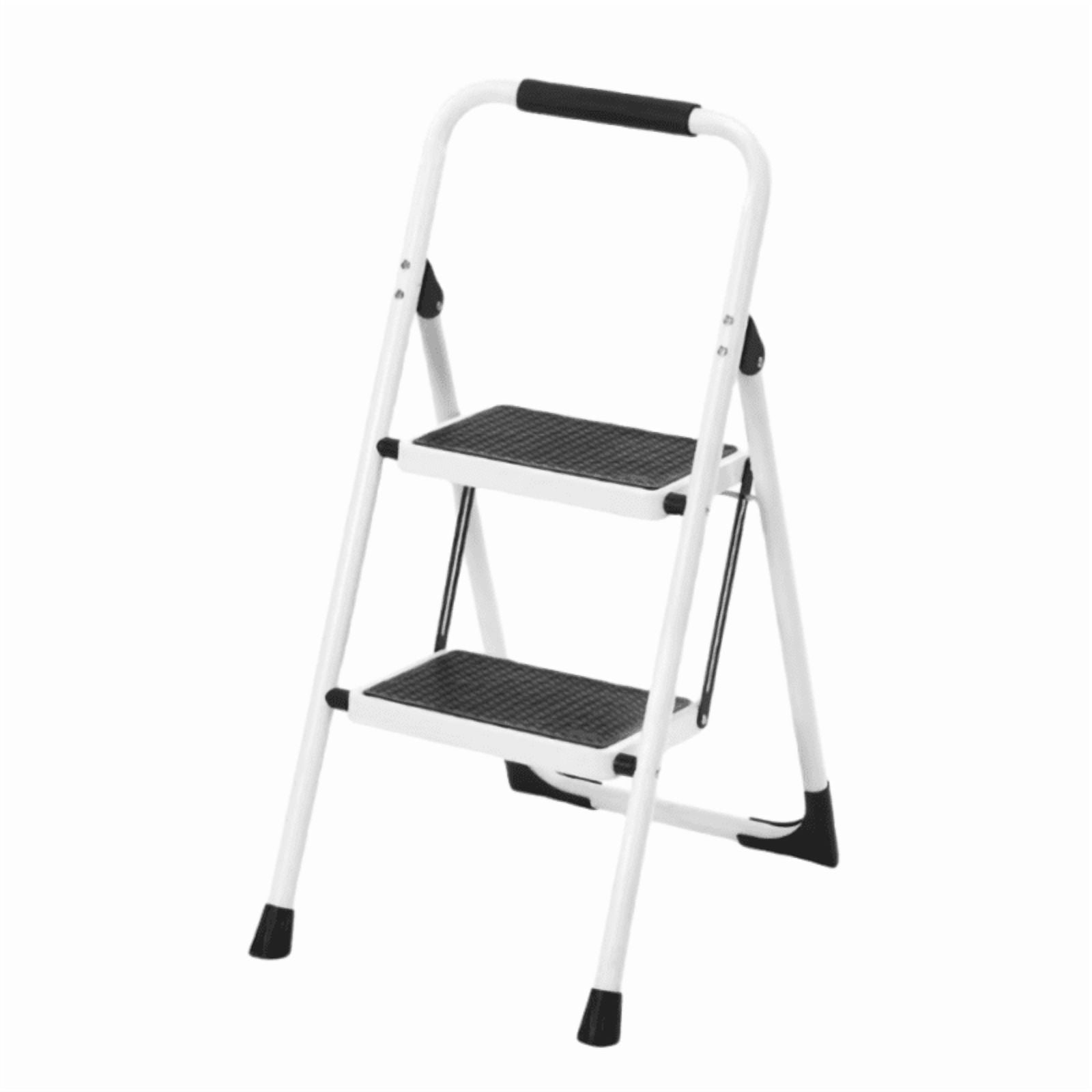 2-Step Folding Step Stool with Anti-Slip Wide Pedal and Handrail, Lightweight Stepladder for Kitchen and Household, 330 LBS Capacity, White