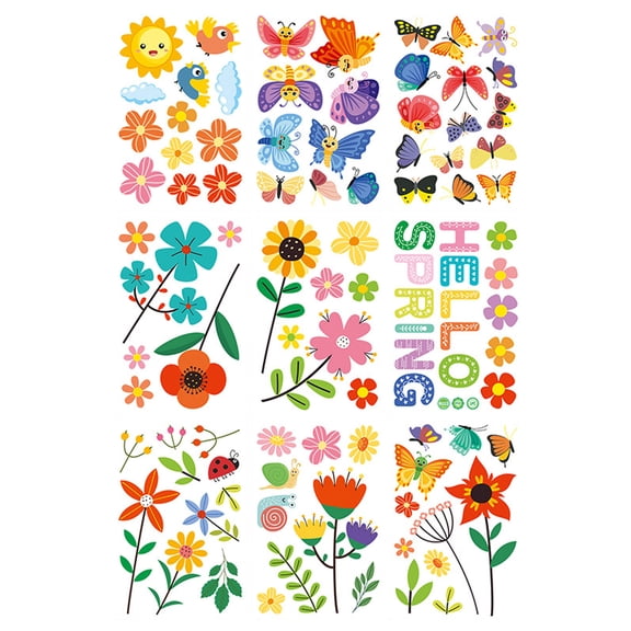 9 Sheets Reusable Spring Window Clings Sticker with Bright Color and Rich Pattern for Shopkeepers and Home Decoration