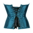 thumbnail image 3 of Women's Satin Corsets Top Plus Size Gothic Overbust Corset Lace up Vintage Bustier Corset Peacock Blue Size XS, 3 of 4