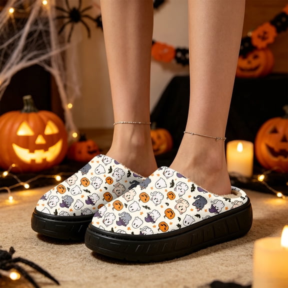 Willtoo Womens Fuzzy Slippers Cute Pumpkins Memory Foam Bedroom Slippers Warm Closed Toe House Shoes Soft Thick Outdoor Comfortable Slippers