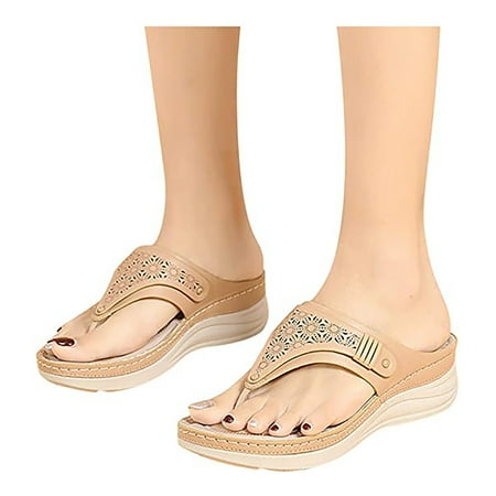 

BRISEZZS Womens Platform Sandals Casual Wedges Summer Slide Sandals #588 Beige