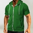 thumbnail image 2 of RYDCOT Mens Slim Fit Zip up Hoodie Short Sleeve Thin Jacket Full Zip Sweatshirt with Kanga Pocket Green, 2 of 7