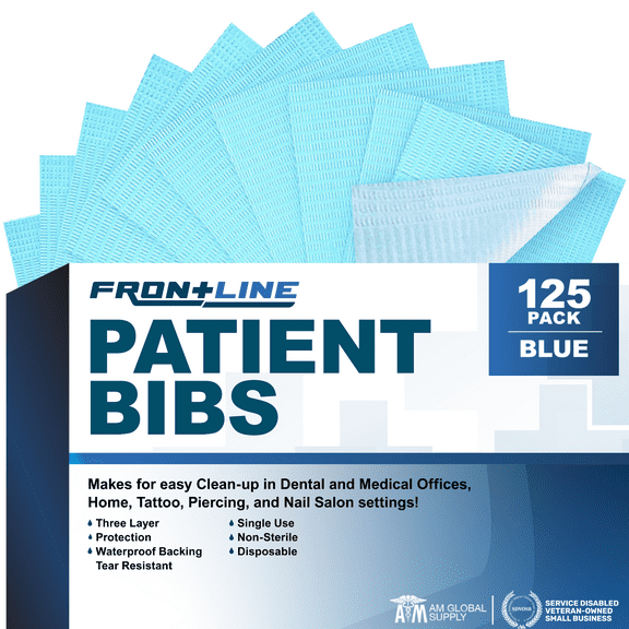 Frontline Dental Bibs, Disposable, Clothing Protector, Blue, 125 Count
