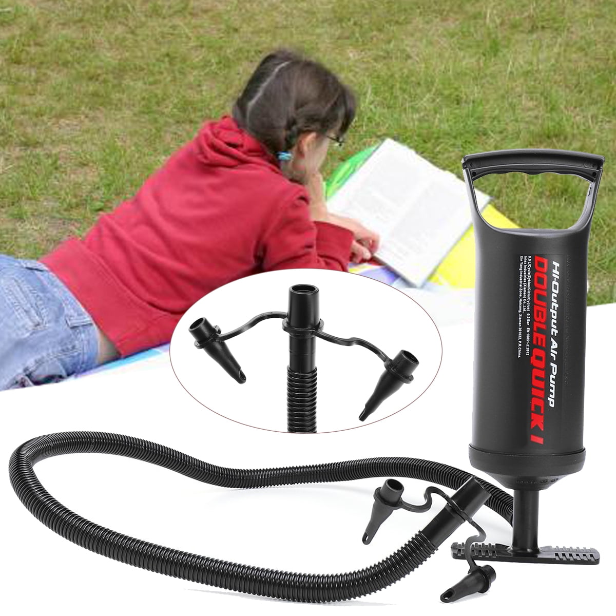 Portable Hand Pump Air Pump with 3 Nozzles to Fit small, Medium and