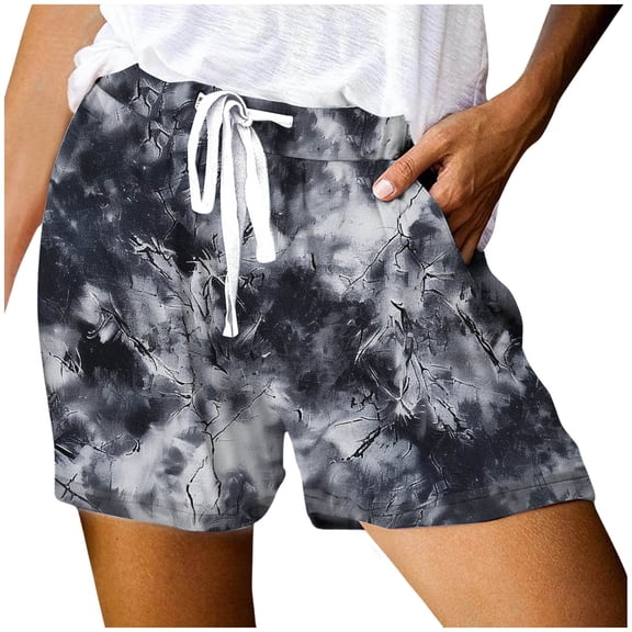 Bibifish Womens Athletic Shorts All Day Comfort Printed Mesh Pocket Elastic Drawstring Waist Relaxed Workout Shorts