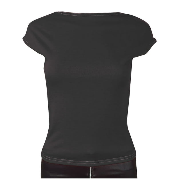 Timegard Womens Tops Cap Sleeve Round Neck Slim Fitting Tee Shirts Comfy Solid Color Cropped Tops