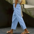 thumbnail image 2 of UAMVSH Cotton Linen Capris for Women Summer Breathable Beach Lounge Capri Pants With Pockets Lightweight Drawstring Button Cropped Pants, 2 of 6