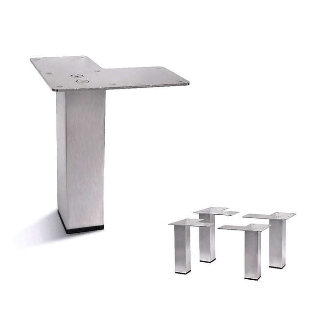 AKB Hardware Ensemble de 4 Pieds de Canapé Droits en Acier Inoxydable – Design Tube Carré, Pieds de Meubles Durables, Style Moderne (4-7/8"H)