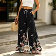 thumbnail image 2 of Botanical Floral Ruffle Hem Wide Leg Pants - High Waisted Palazzo Trousers with Pockets, Flowy Drawstring Casual Lounge Pants for Women Black L, 2 of 7