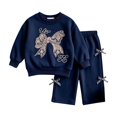thumbnail image 2 of LNMQLPDBS Baby Girls Bow Print Sweatsuit Set Toddler Crewneck Pullover Top and Cute Jogger Pants Casual 2 Piece Activewear Outfit with 3D Bow for School Daily Wear, 2 of 3