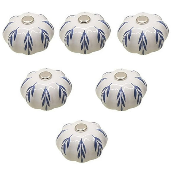 HDJNal 6 Pcs Vintage Shabby Cabinet Pull Knobs ,Floral Hand Painted Decorative Ceramic Pumpkin Drawer Handle Used for Kitchen, Dresser, Door, Cupboard,Pachira Macrocarpa