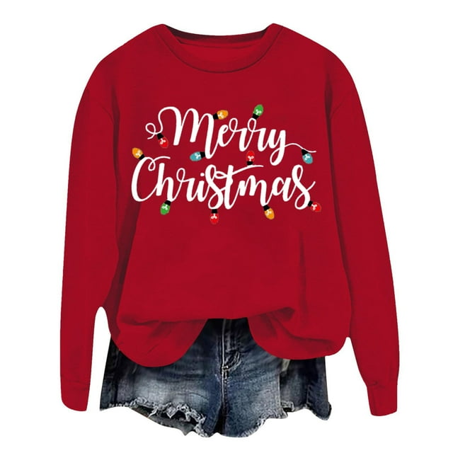 EHQJNJ Sweatshirts à Col Rond pour Femmes Rouge Mode d'Hiver pour Femmes Sweatshirt Festif Imprimé de Noël Col Rond Haut Sweatshirts de Noël pour Femmes 2024 Sweatshirts Graphiques pour Femmes