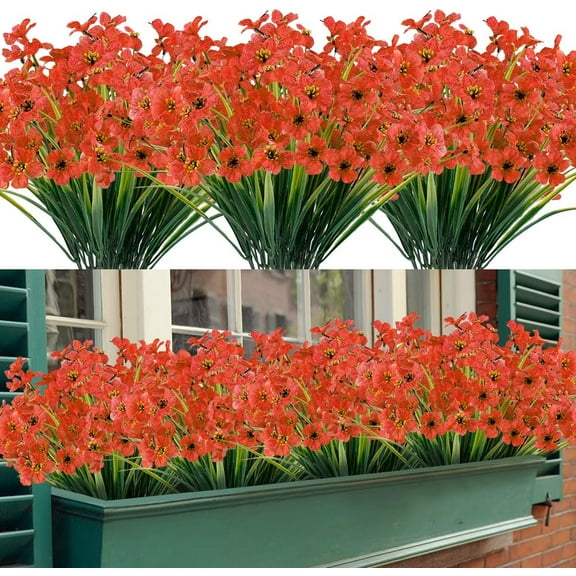 20 Bundles Artificial Outdoor Flowers UV Resistant Fake Flowers No Fade Faux Plastic Greenery Shrubs Garden Porch Window Box Decorating(Orange)