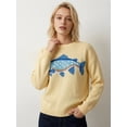 thumbnail image 4 of Women'S Fish Graphic Crew Neck Loose Long Sleeve Pullover Knit Sweater Yellow M, 4 of 9