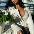 thumbnail image 5 of BLTIBY Womens 2 Piece Outfits Mini Skirt Long Sleeves Zipper Top Bodycon Skirts Casual Stylish Outfits White S, 5 of 6
