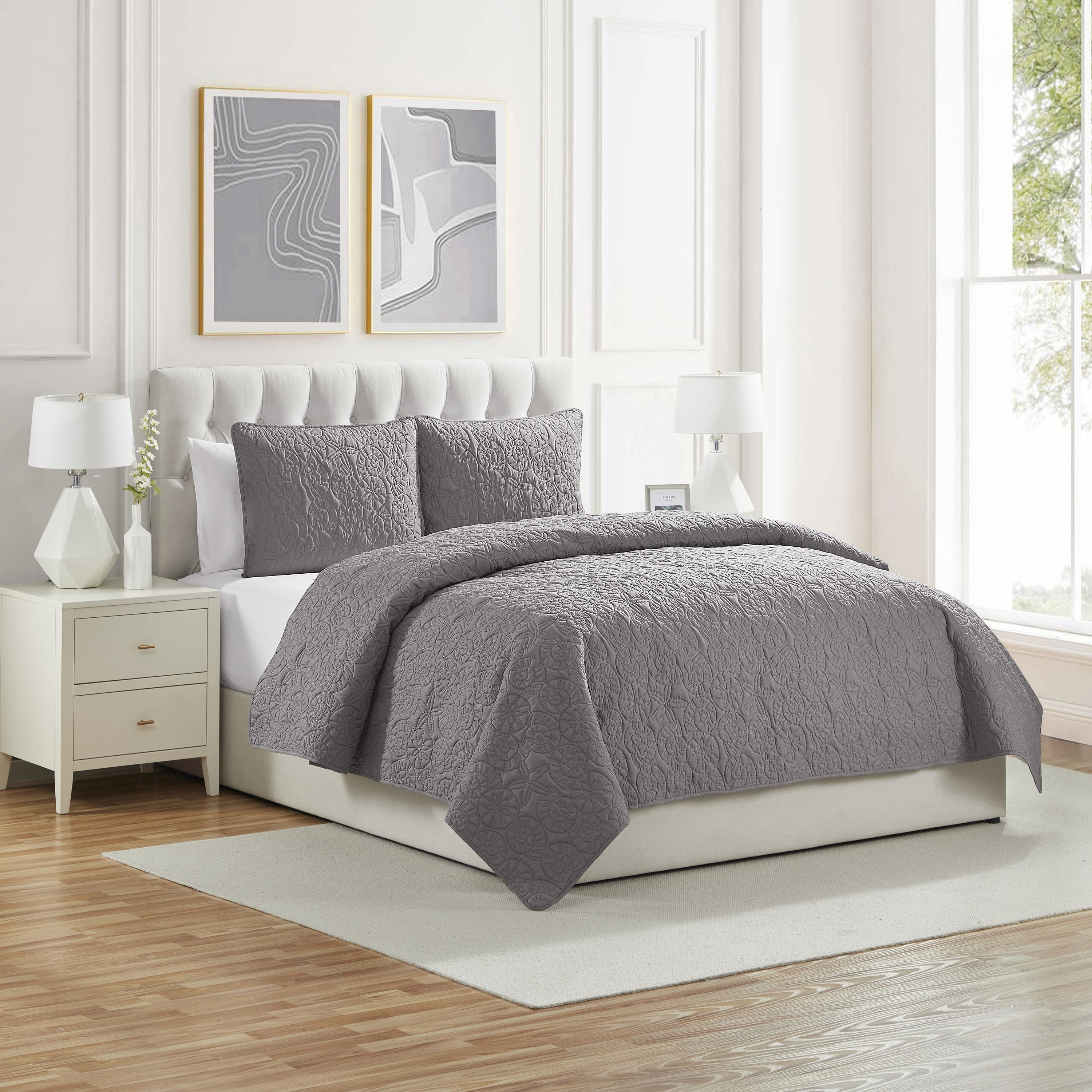 VCNY Home Seashell Coastal 3-Piece Grey Textured Seashell Quilt Set, King, Adult, Unisex