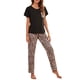 thumbnail image 1 of Panel de poliéster transpirable manga corta cuello redondo pijama para mujer Set Pijama estampado leopardo 3 piezas conjunto, 1 of 6