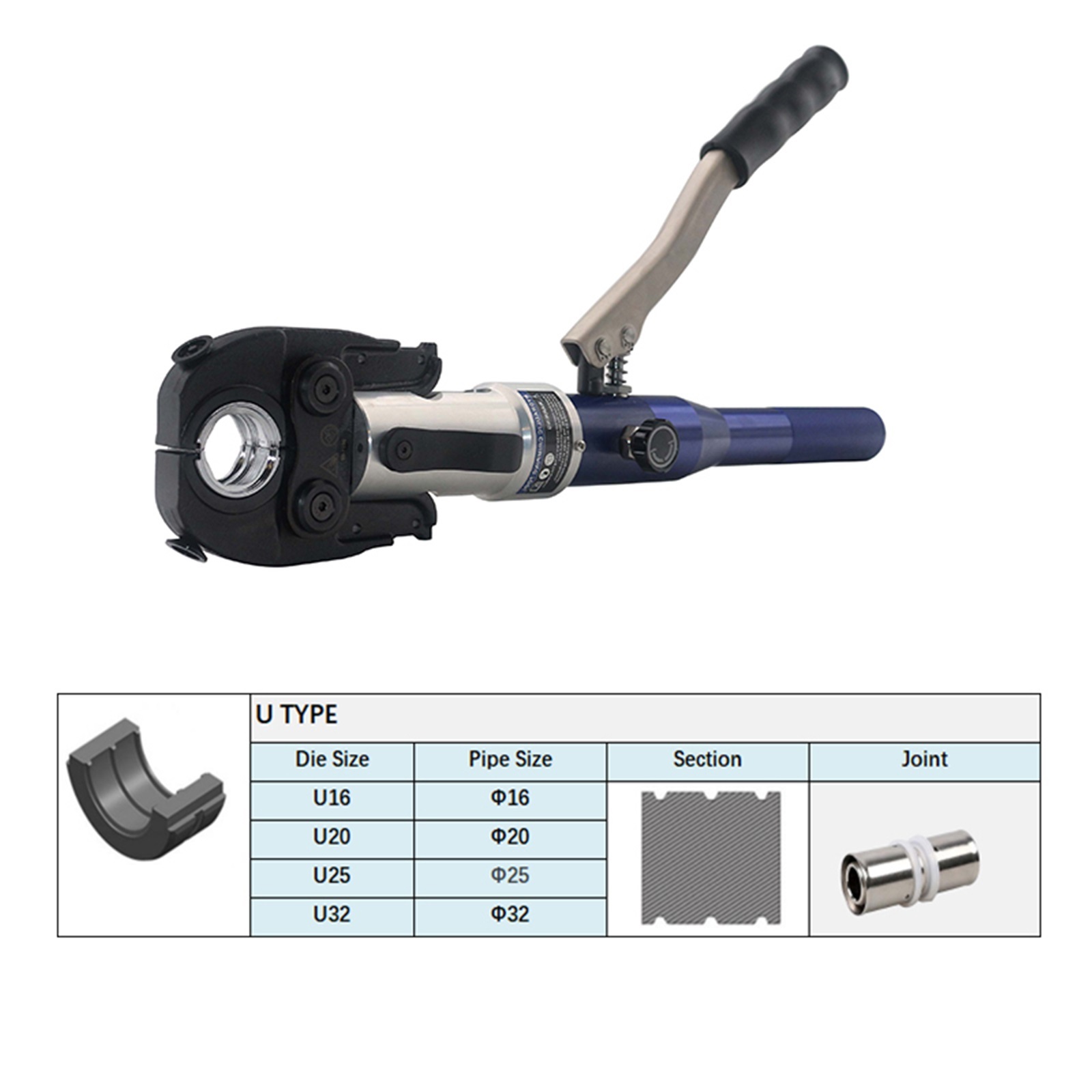 Hydraulic Copper Pipe Press Tool Copper Fitting Pipe Reparing Tool Pex Clamping Tool With U, Th, M, V Dies ,Comfortable Operation
