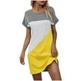 thumbnail image 1 of RKSTN Summer Dresses for Women Fashion Classic Short-sleeved Round Neck Patchwork Color Mini Dresses Loose Plus Size A-Line Elastic Waist Swing Dresses, 1 of 4