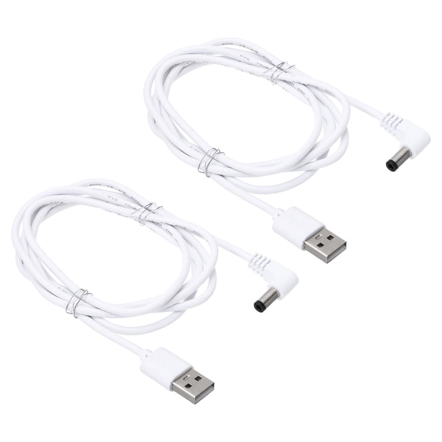 Unique Bargains Câble d'Alimentation USB vers DC 5 Pieds 5.5x2.1mm, 2 Pcs Adaptateur Fil Connecteur Cordon de Charge, Blanc