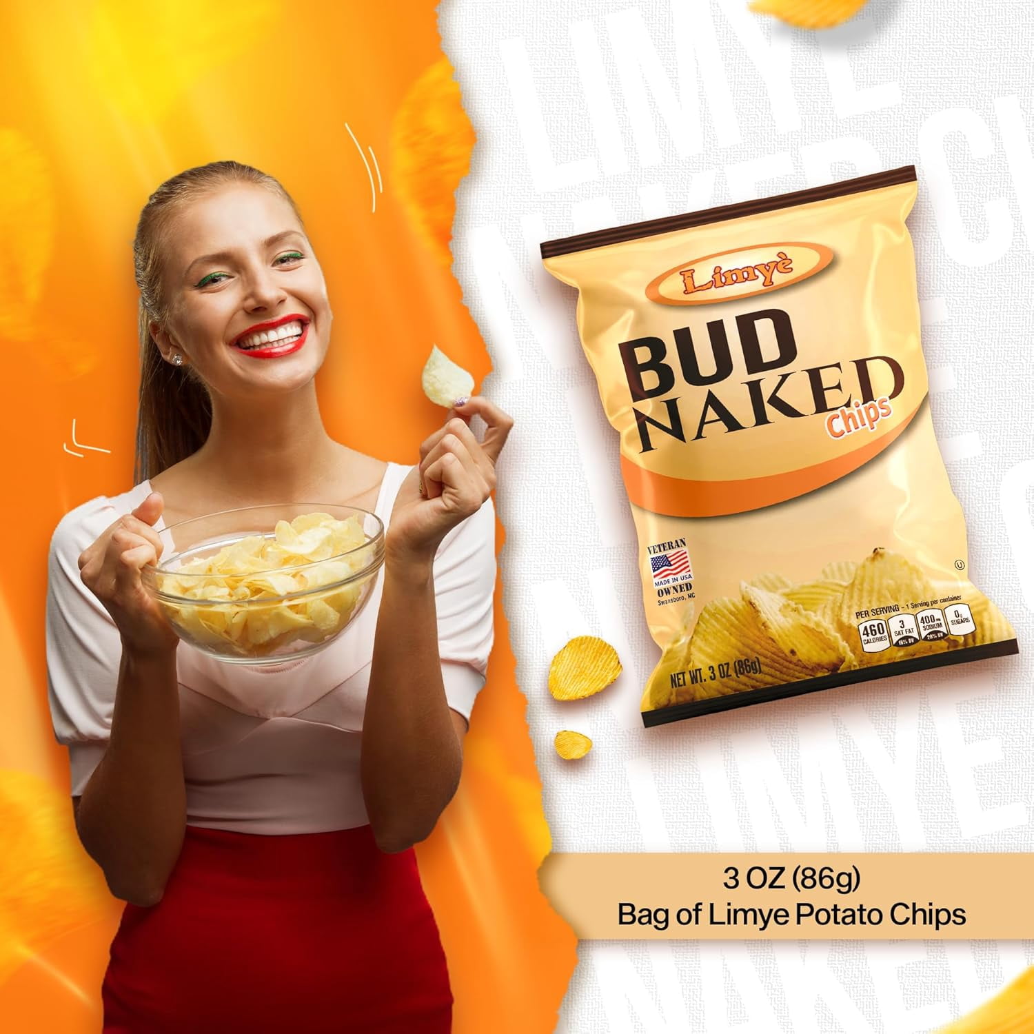 Limyè  Bud Naked Potato chips, Healthy Kosher Certified Snacks Variety packs - Salted Chips, No Artificial Flavors, Vegan Gluten Free Chips, 3 Oz bag (Pack of 8)