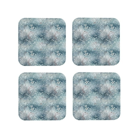 

Fuzoiu enchanted winter snowflake holly Print Leather Coasters Set Drink Coasters Set of 4 for Tabletop Protection Durable PVC Coasters Home Décor and Housewarming Gift-Square