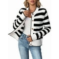 thumbnail image 3 of Women'S Long Sleeve Striped Cardigan Sweaters Button Down Cable Knit Fall Classy Outwear Black & White L, 3 of 9