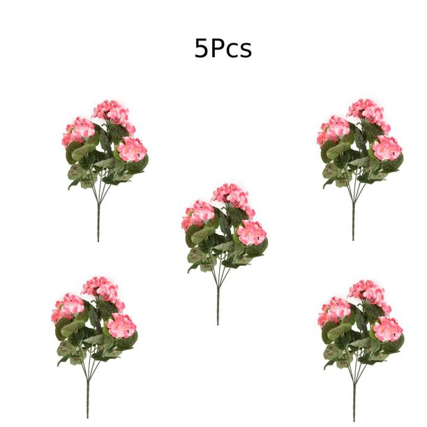 Ruibeauty 5Pcs Artificial Geraniums Silk Flowers Outdoor Home Decor