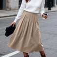 thumbnail image 4 of yillto Womens Corduroy Skirts Pleated High Waist Flowy Loose Fall Winter Long Skirt with Pockets S-XXXL, 4 of 7