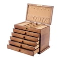 thumbnail image 3 of Joyero de madera con cerradura y llave, organizador de joyas para pendientes. Forro marrón con gancho, 3 of 9