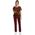 thumbnail image 6 of Wutalume Women's Festive Healthcare Scrub Set, Christmas Pattern Short Sleeve Top and Work Pants, Medical Work Uniform,Wine M, 6 of 6