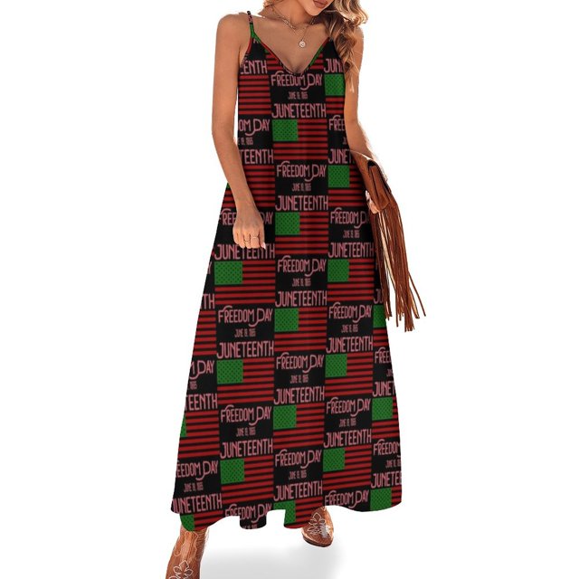 Nueva bandera estadounidense del Día de la Independencia de Estados Unidos con colores panafricanos Vestido sin mangas de historia negra Vestido de hadas Ropa para mujer